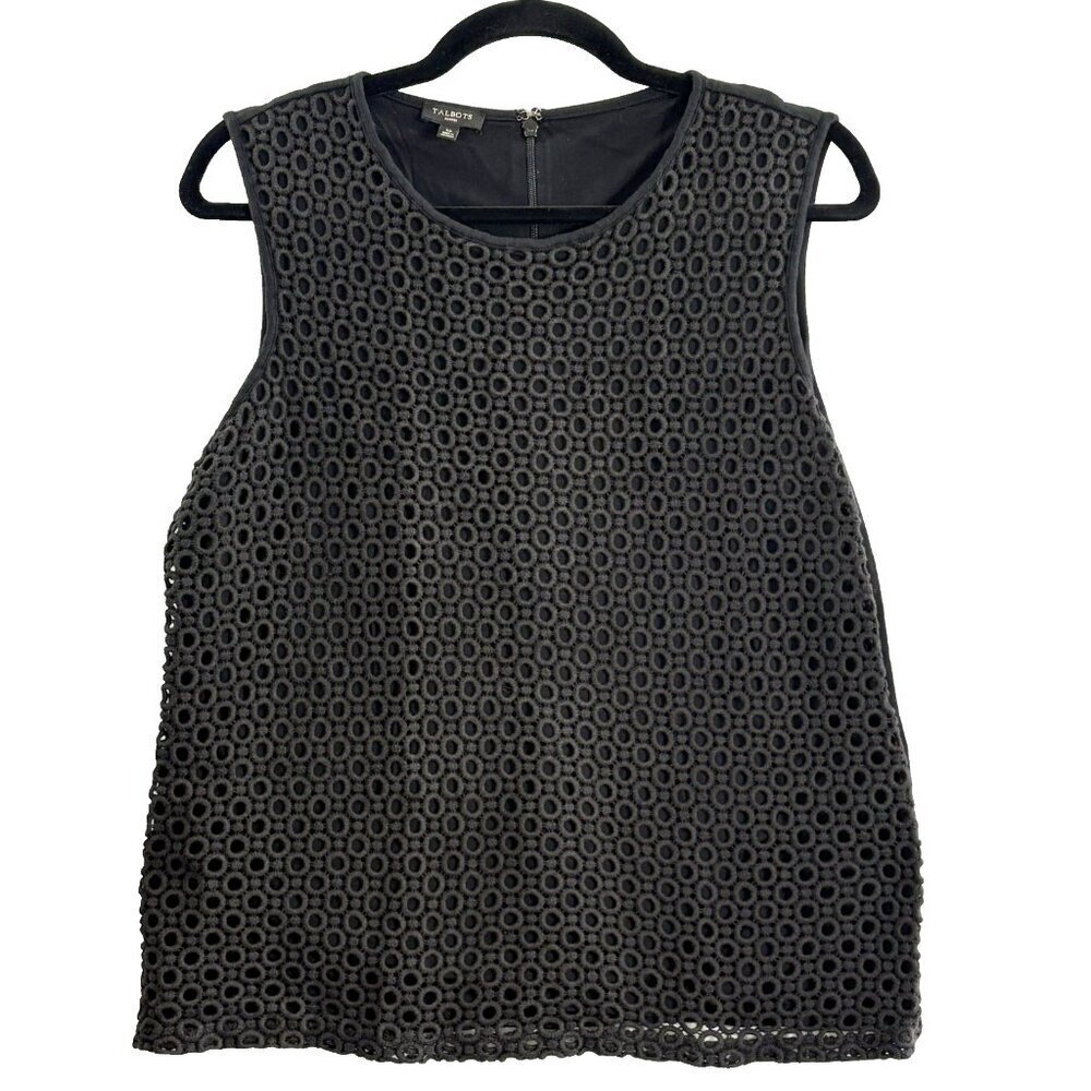 TALBOTSโ Women Sleeveless Eyelet Top Sz Lp Black Business Casual Travel 58-2
